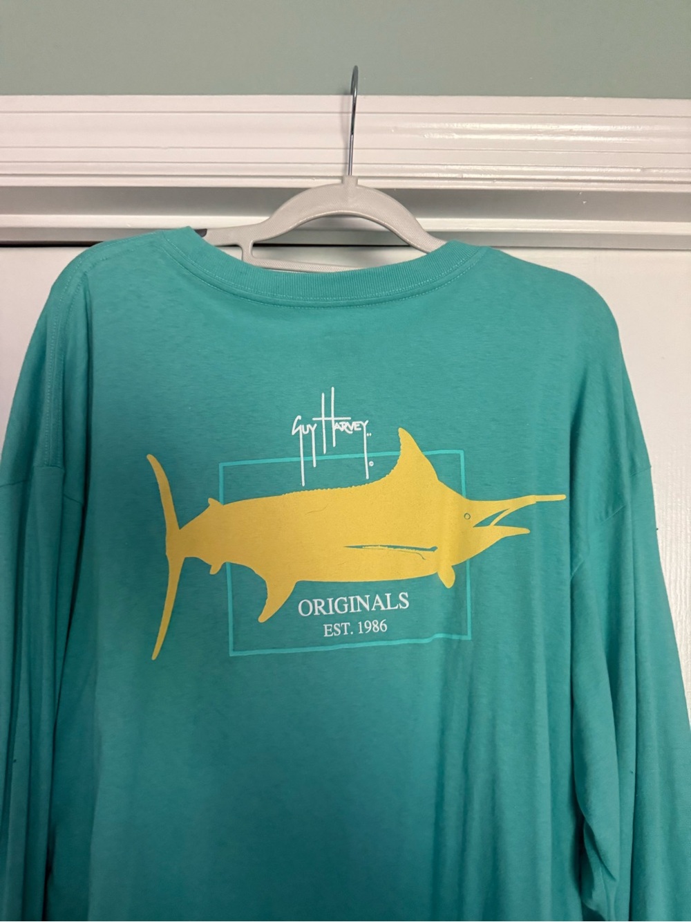 Guy Harvey Teal Long-Sleeve Shirt with Yellow Marlin Print